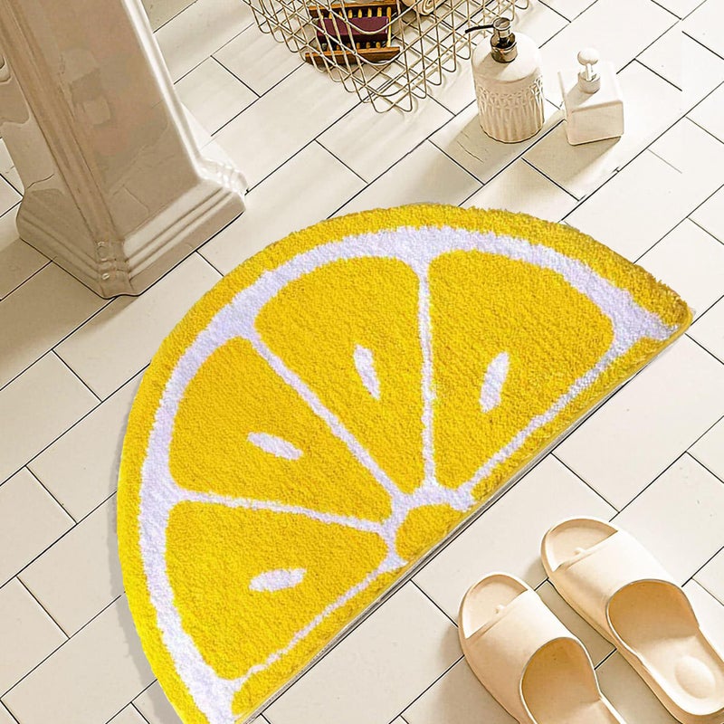 HYST Lemon Bathroom Rug Yellow Semi-Circle Non-Slip Water-Absorbent Lemon Bath Mat Bedroom Bathtub Shower Room Mat,Kitchen Kid Room Decor - Image 1